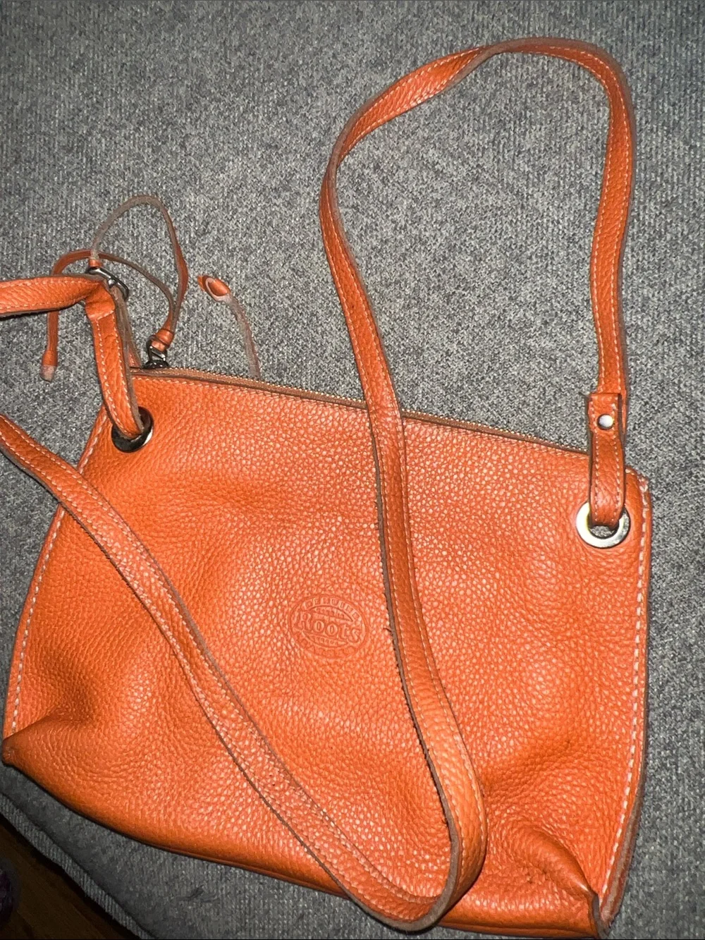 Roots Orange Pebbled Leather Crossbody Bag